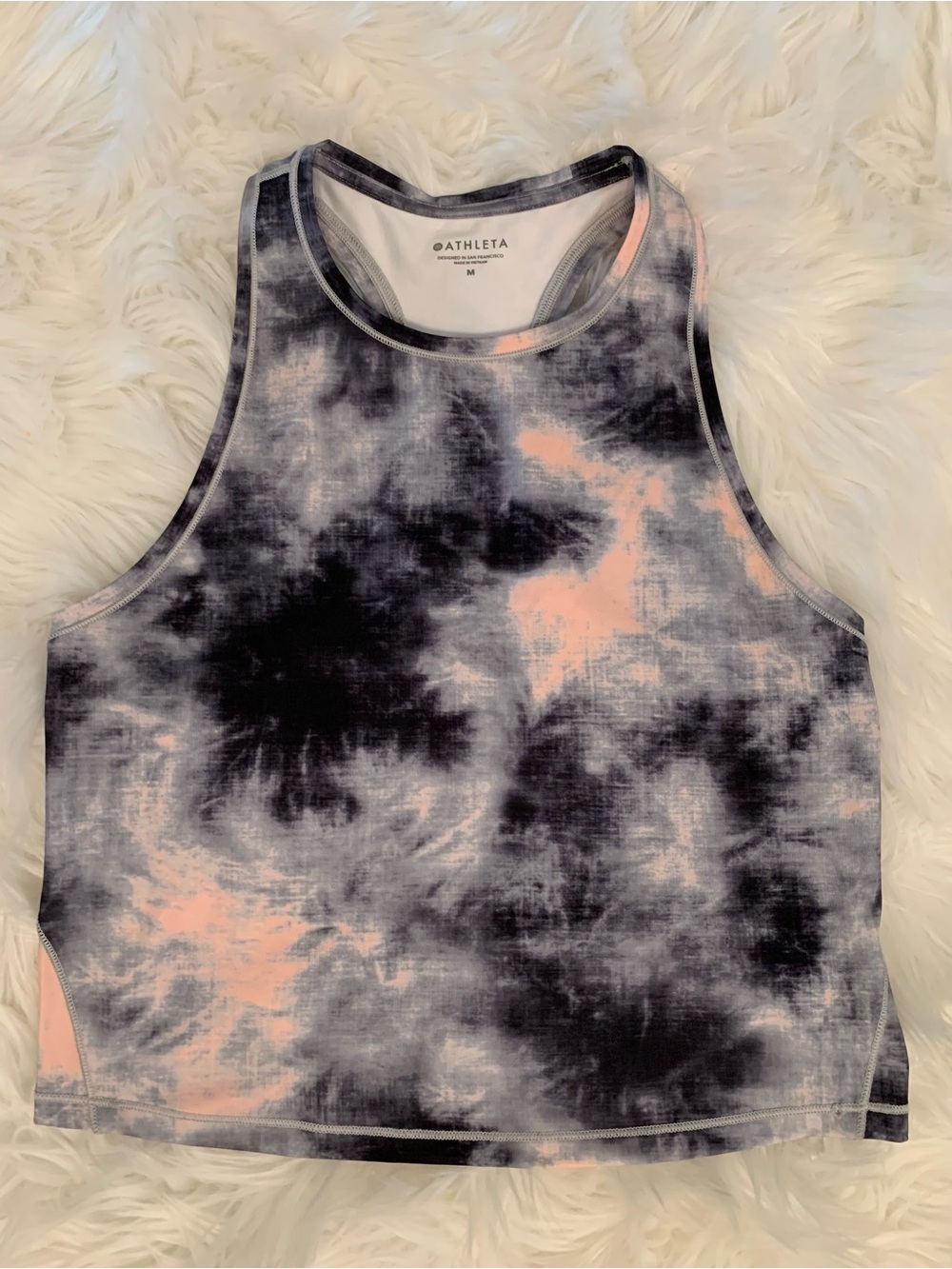 Athleta NWOT Ice Dye Shanti Crop Tank Sz Medium Pink Gray Black Racerback